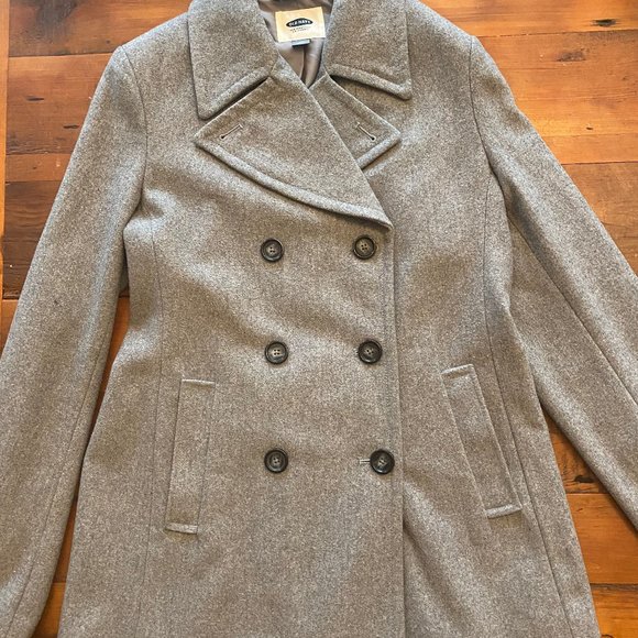 OLD NAVY GRAY WOOL BLEND PEA COAT SZ MED /TALL LIKE NEW - Picture 2 of 7